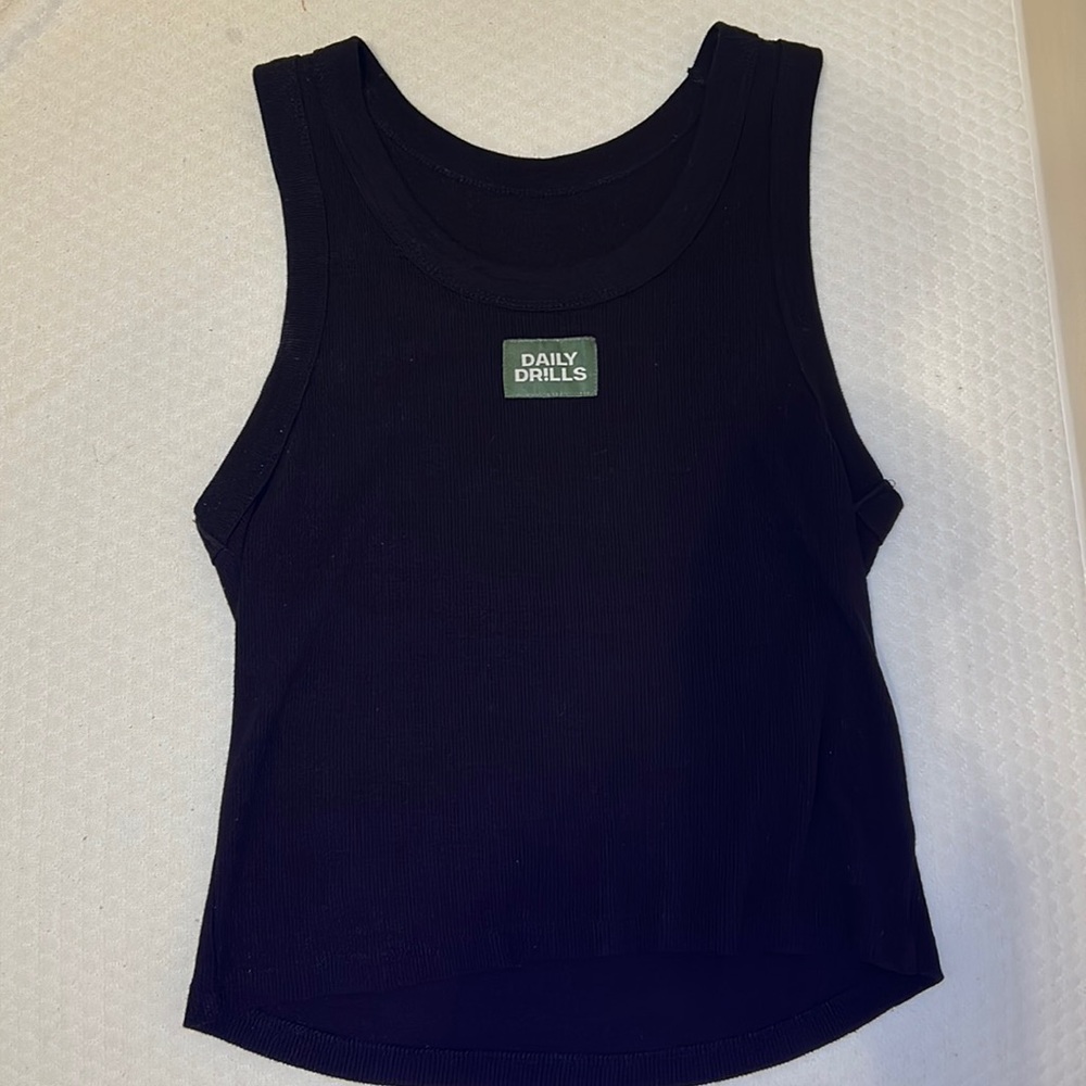 Daily Drills Black ribbed logo tank